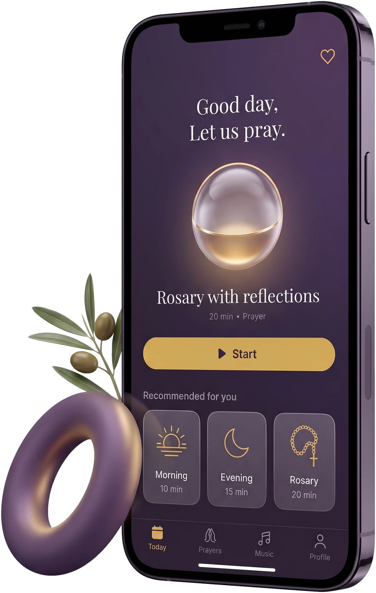 La aplicación Oremus en un teléfono: el Santo Rosario